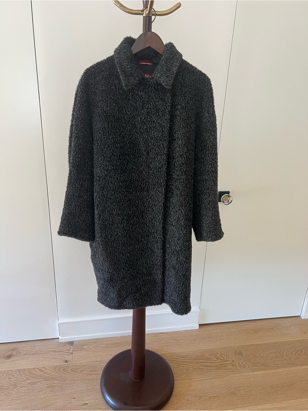 MaxMara Charcoal Black Teddy Coat with Classic Collar